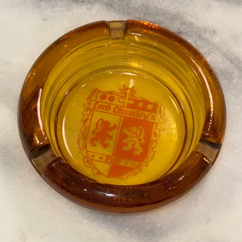 Vtg 1970’’s Amber Glass Ashtray Lord Chumley’s Pub Altamonte Springs